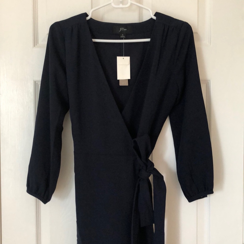 NWT J. Crew crepe wrap dress in navy (size 0)
